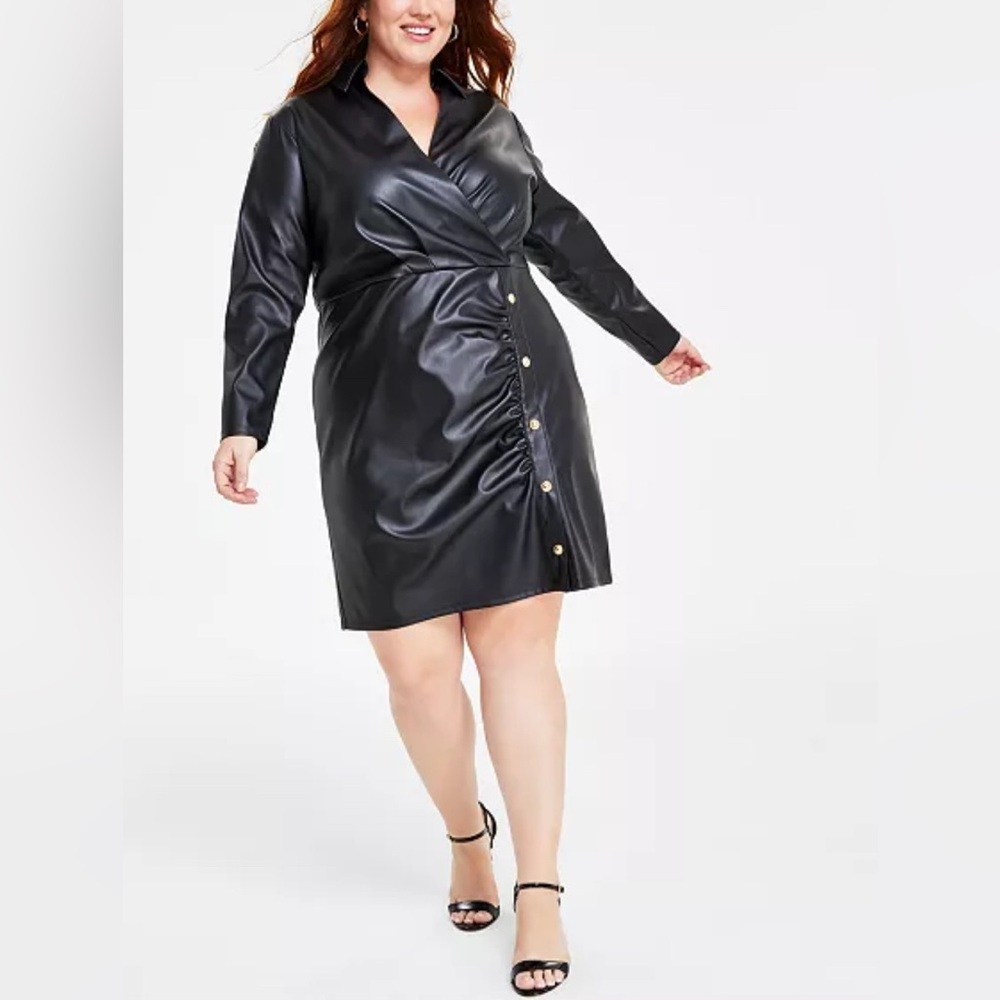 Michael Kors Plus Size Faux-Leather Wrap Dress